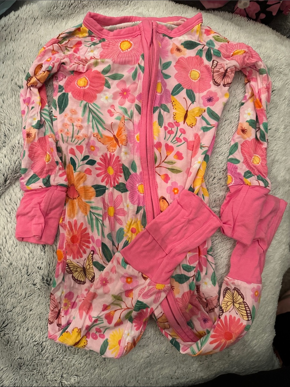 Little Sleepies Pink floral butterfly zippy onesie size 6-12